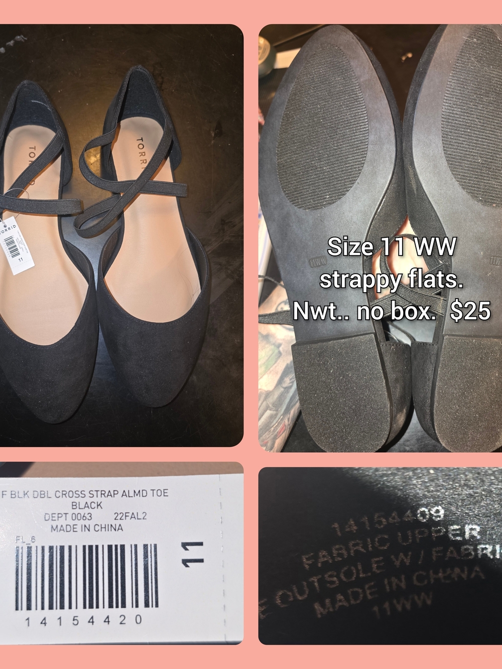 torrid Black Cross-Strap Almond Toe Flats
